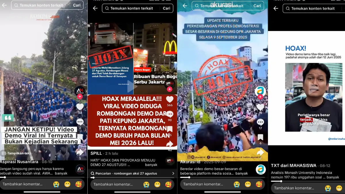 Penyebaran video lama dengan narasi palsu rawan memicu kekeliruan persepsi publik jelang demonstrasi 27 Agustus. Konteks, waktu, dan verifikasi sumber menjadi kunci penting menyaring informasi di media sosial.
