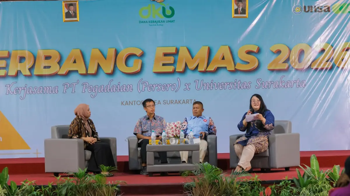 Talkshow "Gerbang Emas: Gerakan Bangkitkan Ekonomi Syariah" ini bertujuan untuk meningkatkan literasi dan inklusi keuangan syariah di kalangan civitas akademika Universitas Surakarta, Kamis (27/8/2026). (DOK.UNSA)