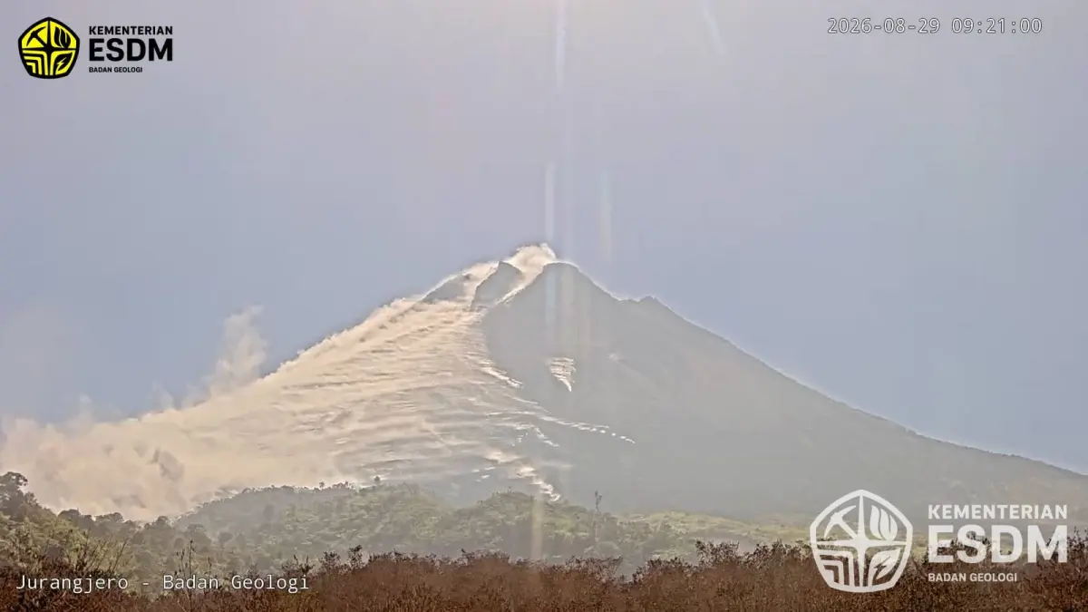 Awan Panas Guguran Merapi meluncur 2 kilometer ke arah barat daya, Sabtu (29/8/2026).&nbsp;(Dok. Kementerian ESDM) 