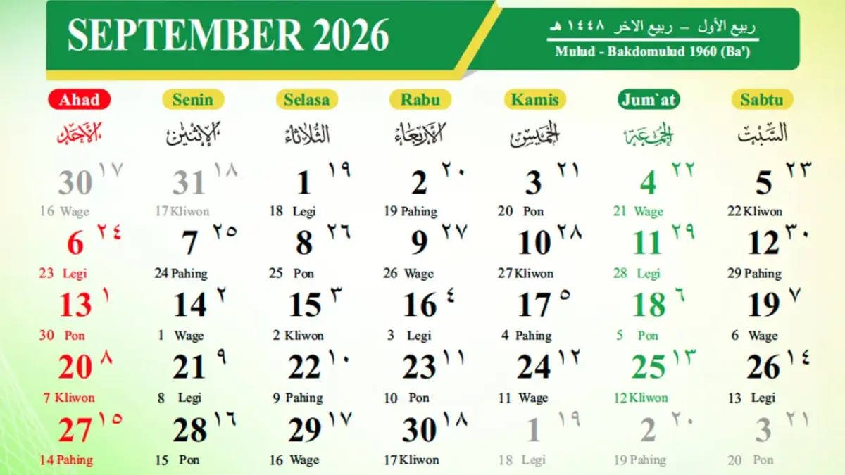 Kalender September 2026.
