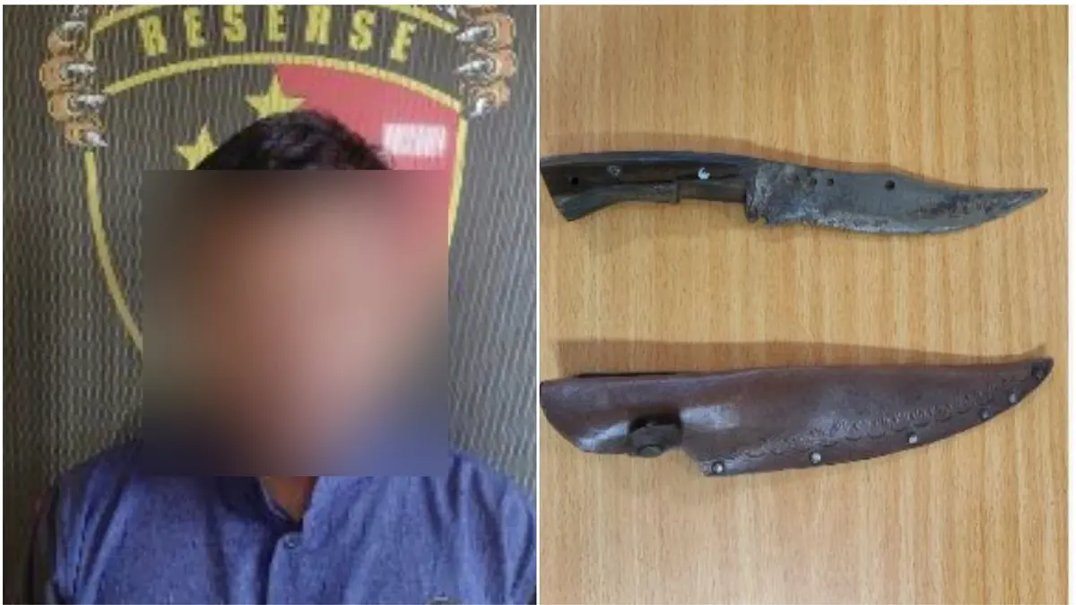 Tersangka penganiayaan di Banyudono, Boyolali dan barang bukti sajam. (DOK.POLRES BOYOLALI)