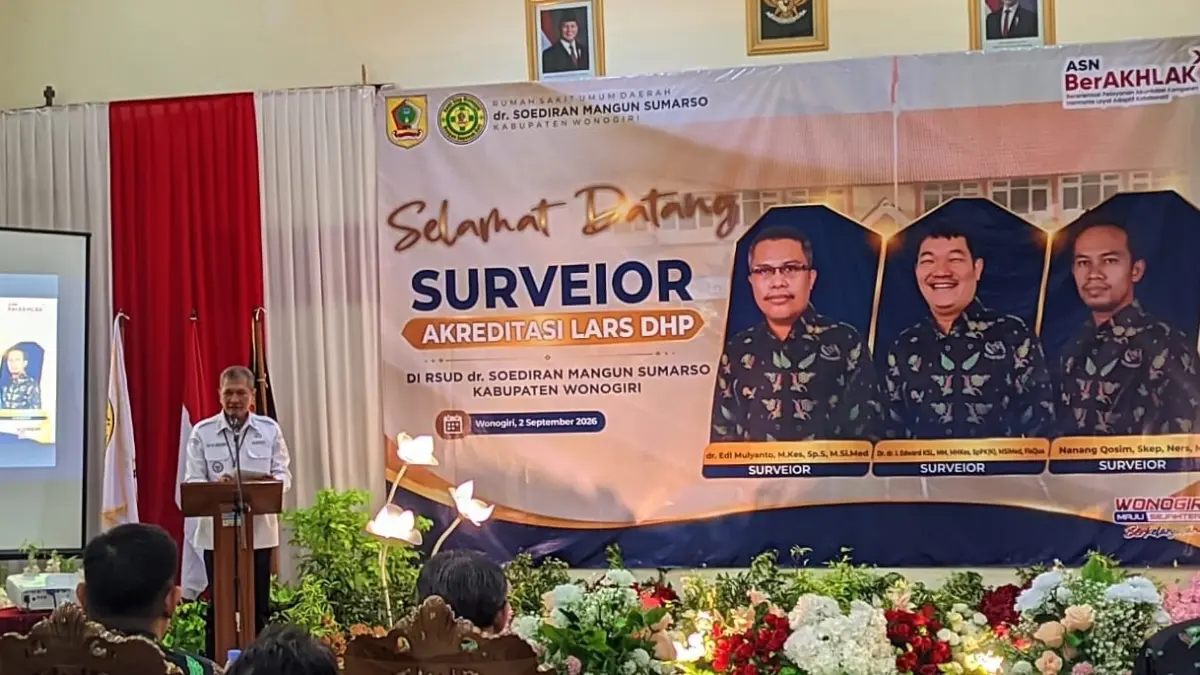 Bupati Wonogiri Setyo Sukarno hadiri pembukaan survei akreditasi RSUD dr. Soediran Mangun Sumarso Wonogiri oleh Tim Surveior Lembaga Akreditasi Rumah Sakit Damar Husada Paripurna (LARS DHP). (IWAN ADI/RADAR SOLO)