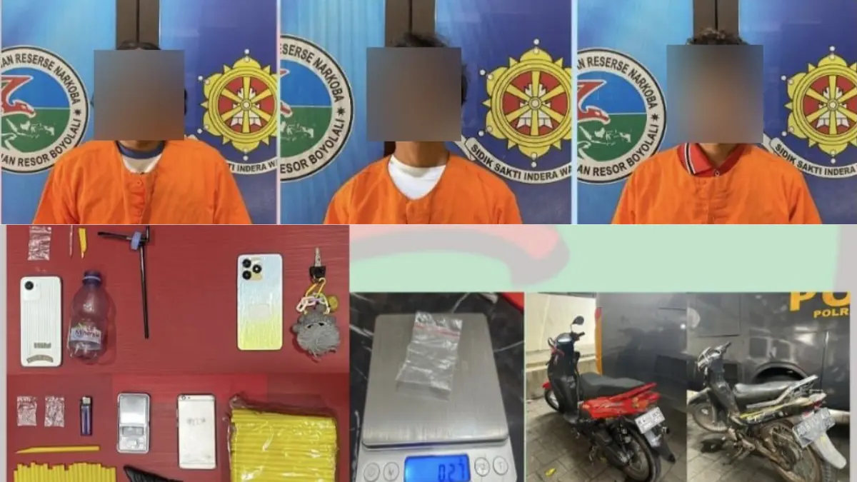  Tiga orang pengedar sabu diamankan di wilayah Kecamatan Teras, Kabupaten Boyolali bersama sejumlah barnag buktinya. (DOK.POLRES BOYOLALI)
