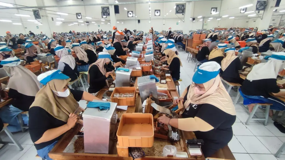 Aktivitas karyawan pabrik pelintingan rokok manual di Kabupaten Sragen, belum lama ini. DPRD soroti pemanfaatan DBHCHT untuk seremoni. (Ahmad Khairudin/Radar Solo)
