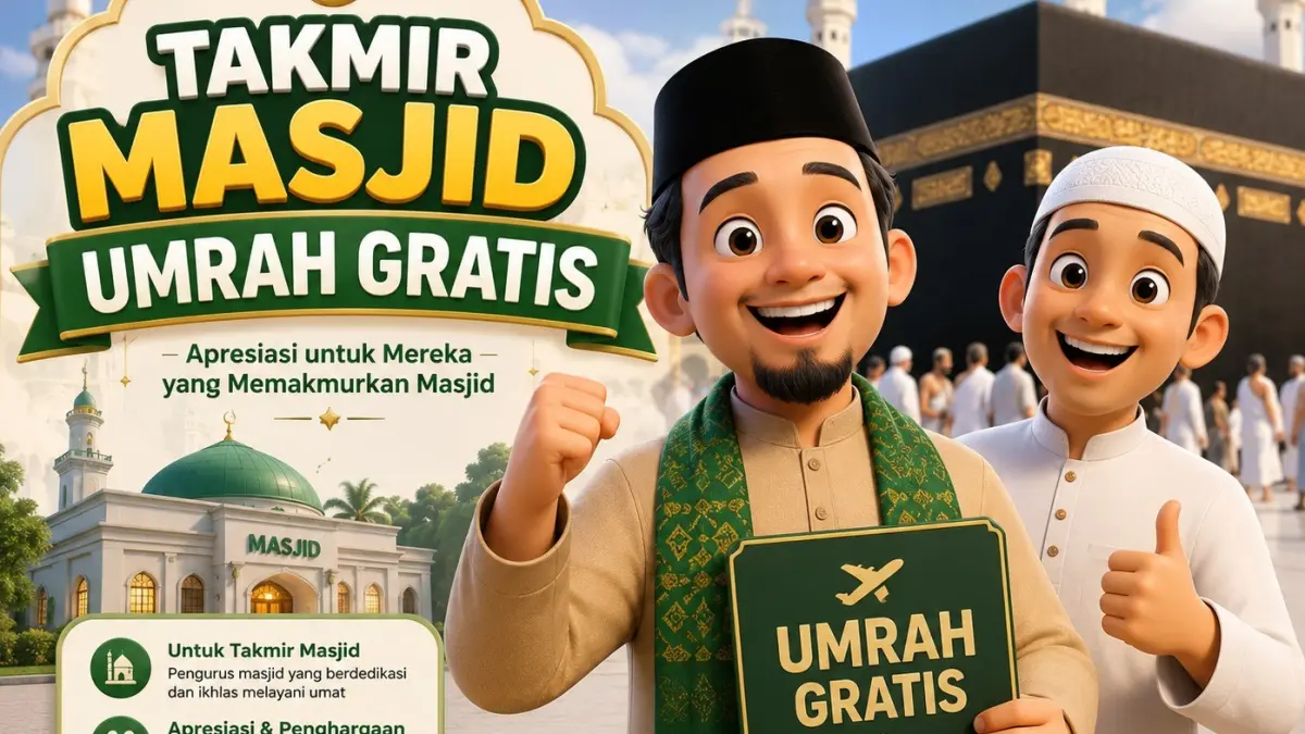 Ilustrasi program umrah gratis bagi takmir masjid di Kabupaten Sukoharjo. (AI GENERATED)