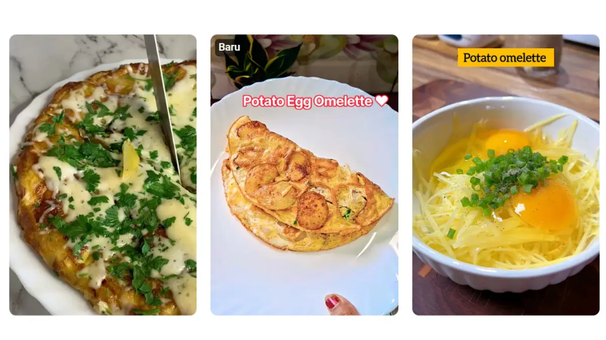 Potato omelette, hanya berbahan kentang dan telur tapi berhasil mencuri perhatian dan berseliweran di media sosial. (Foto: Tangkapan Layar Short YouTube)