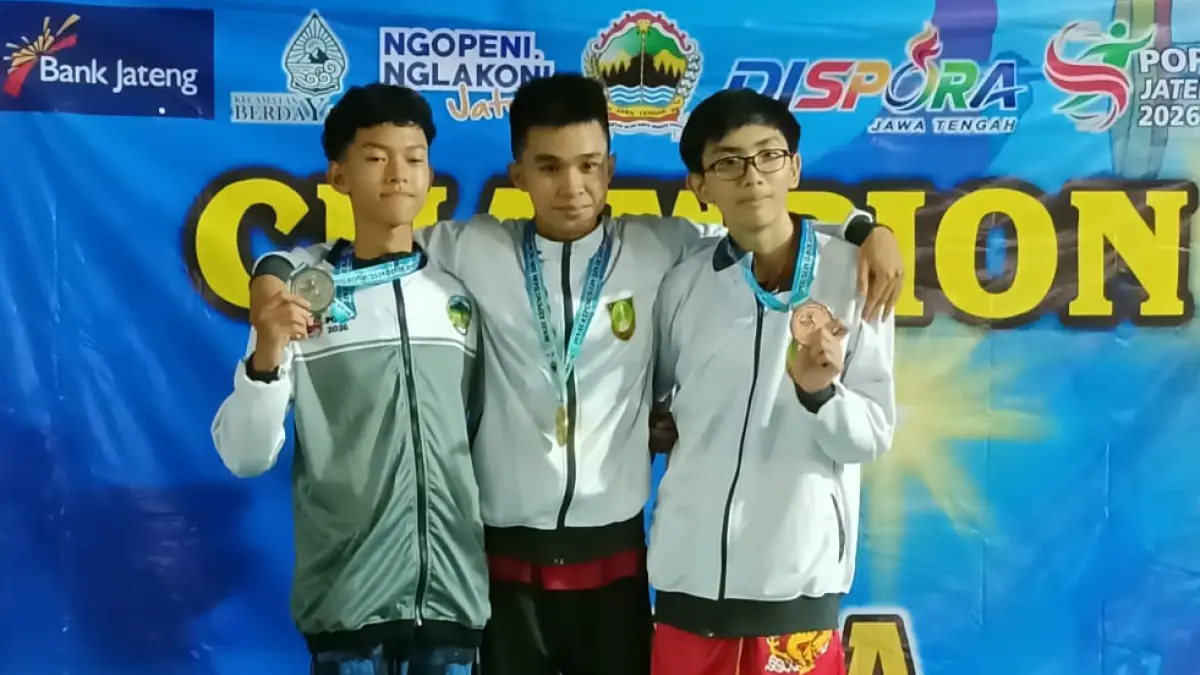 Atlet Kota Solo sumbang medali dari cabor Wushu di ajang Popda Jatreng 2026. (Istimewa)