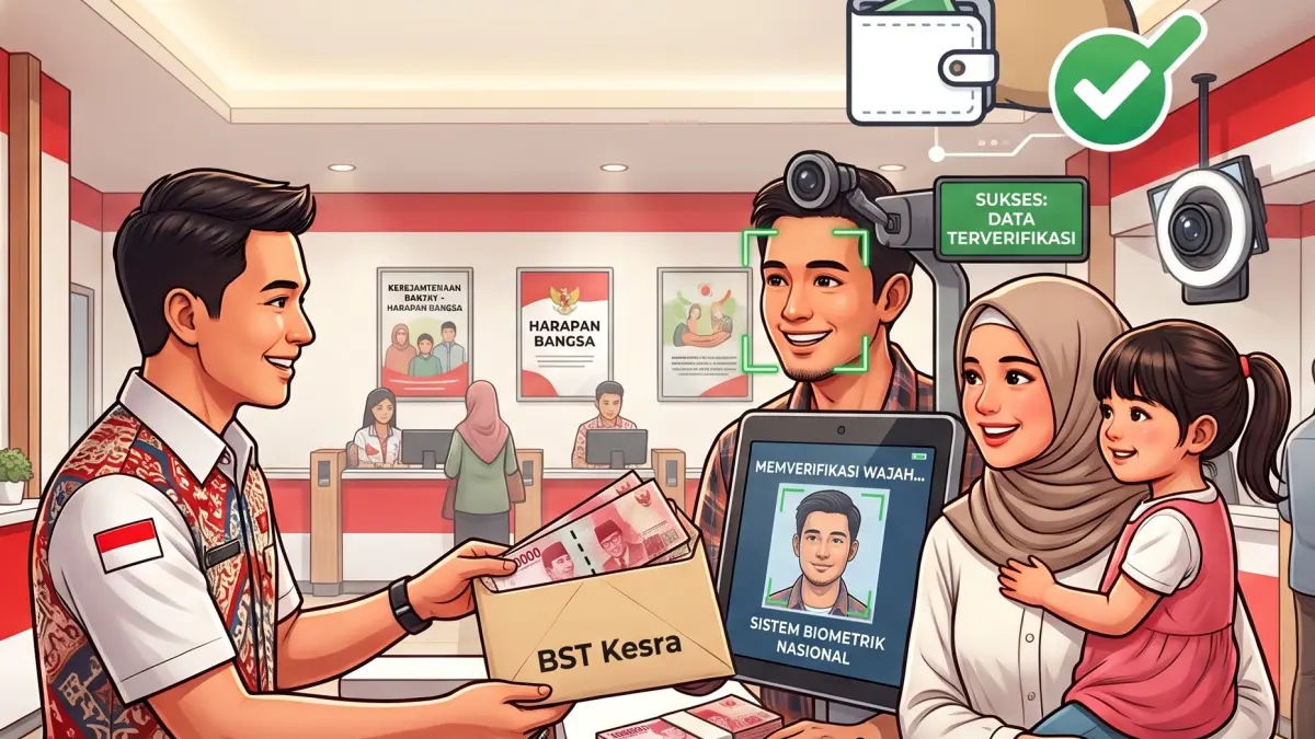 Ilustrasi penyaluran bansos tunai menggunakan teknologi AI. (AIGENERATED/GEMINI)
