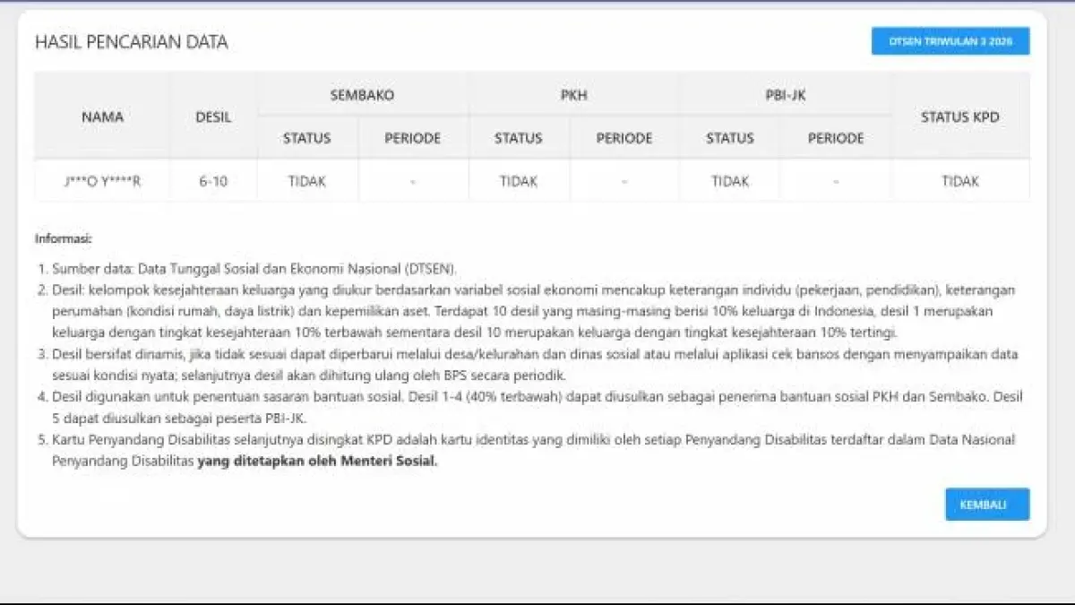Lewat HP dan NIK, Ini Cara Tahu Status Desil di Cek Bansos Kemensos dan DTSEN BPS