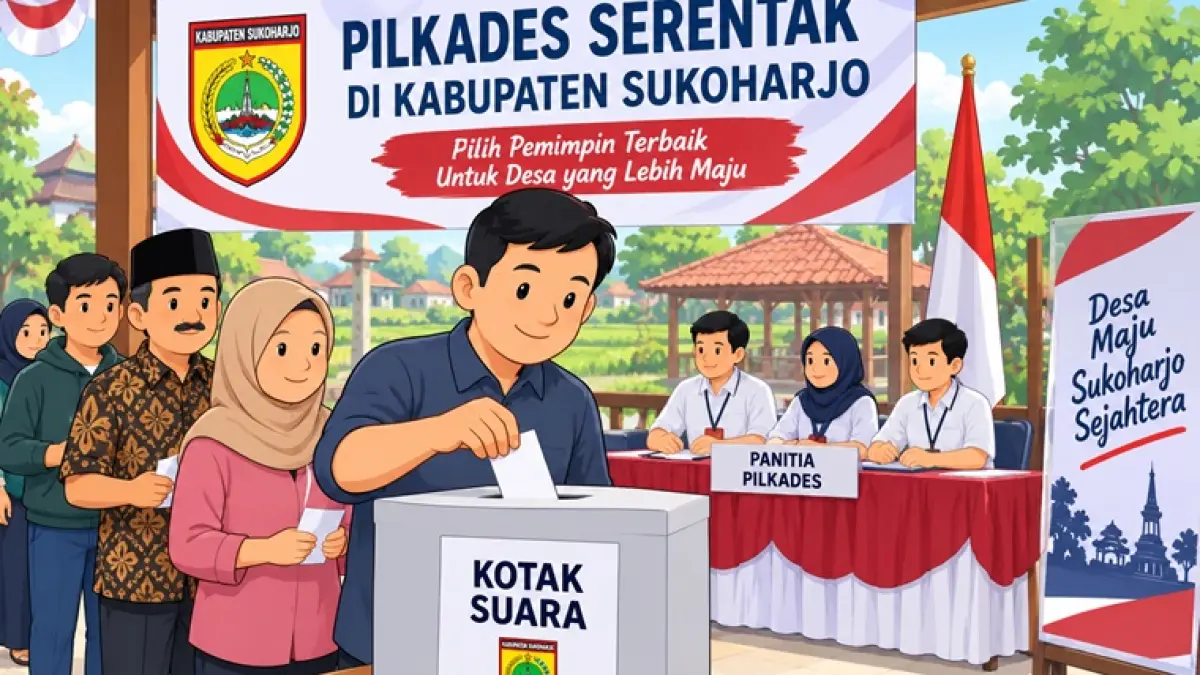 Ilustrasi pelaksanaan Pilkades Serentak 2026 di Kabupaten Sukoharjo. (AI GENERATED)