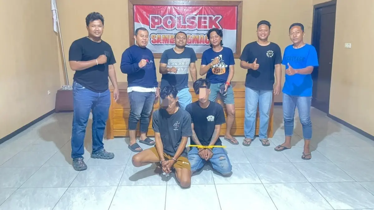Dua pelaku penganiayaan di Tunjungsemi, Desa Bedoro, Kecamatan Sambungmacan, Sragen pada Kamis (6/8/2026) malam berhasil dibekuk Polres Sragen. (Ahmad Khairudin/Radar Solo)