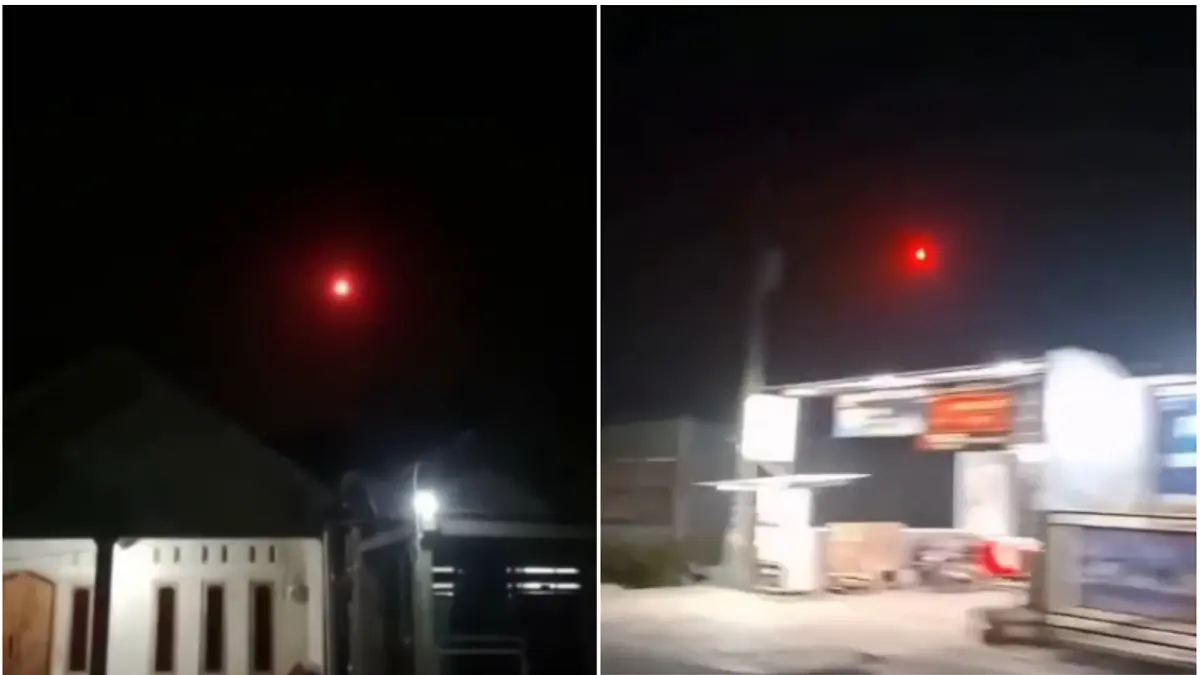 Tangkapan layar video yang memperlihatkan fenomena benda menyerupai bola api melayang di langit wilayah Desa Barukan, Kecamatan Manisrenggo, Klaten, pada Selasa (15/9/2026). (Dokumentasi Video @jogja_admin dan @merapi_uncover)