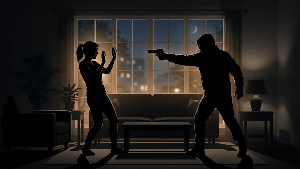 Ilustrasi pelaku pencurian dengan pistol. (AI Generated)