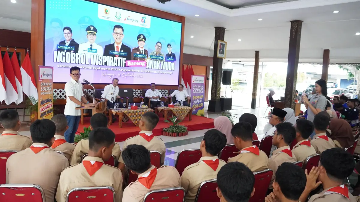 Ngobrol Inspiratif Bareng Anak Muda yang digelar Gerakan Solusi Indonesia (GSI) bersama Pemkab Wonogiri, Kejaksaan Negeri Wonogiri dan Bank Jateng Cabang Wonogiri di Pendopo Rumah Dinas Bupati Wonogiri, Jumat (18/9/2026). (IWAN ADI/RADAR SOLO)