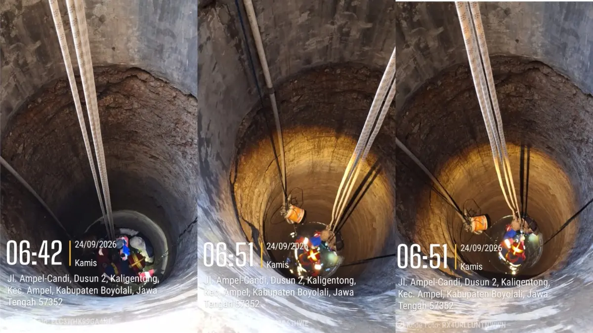 Niat Perbaiki Sanyo Berujung Celaka, Pria di Ampel Boyolali Tercebur Sumur 15 Meter (Dok. Damkar Boyolali)