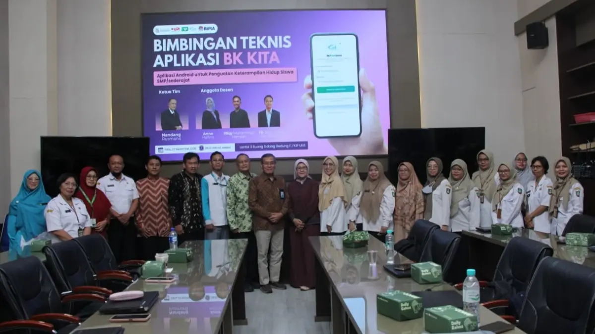 Tim peneliti Program Studi Bimbingan dan Konseling (BK) Universitas Pendidikan Indonesia (UPI) menggelar kegiatan Pengujian Model dan Prototipe Aplikasi “BK KITA: Aplikasi Android untuk Penguatan Keterampilan Hidup Siswa SMP/Sederajat” di Ruang Sidang Gedung F, Fakultas Keguruan dan Ilmu Pendidikan (FKIP) Universitas Sebelas Maret (UNS), Rabu (23/9/2026).