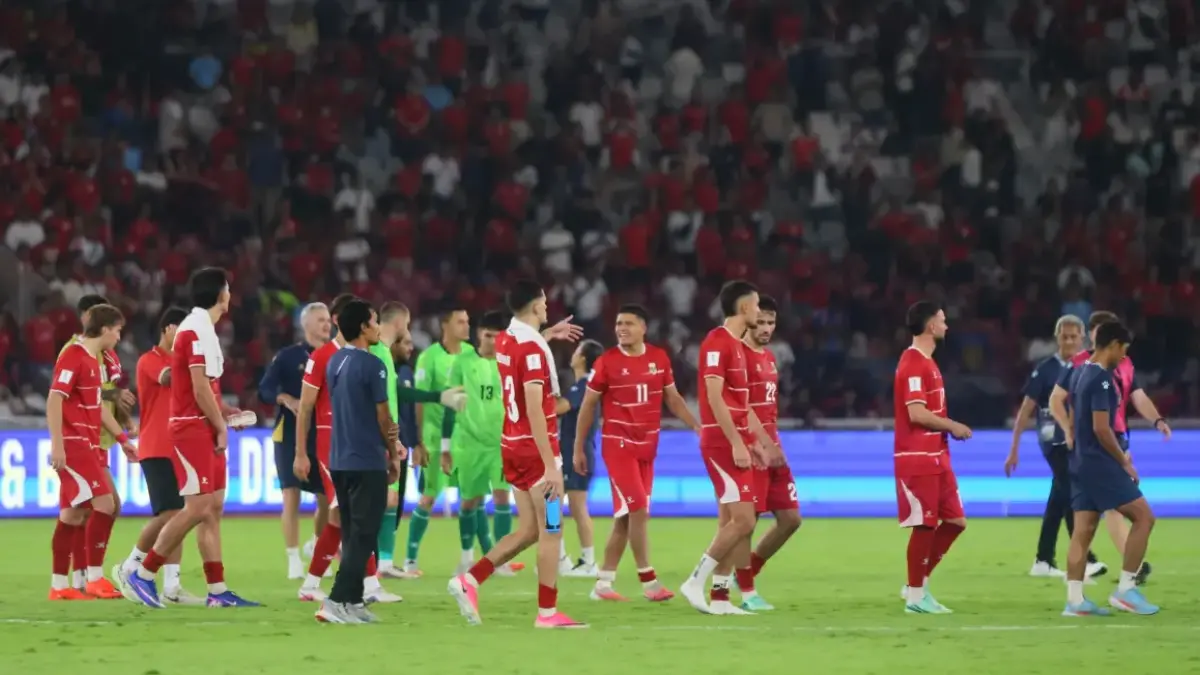 Timnas Indonesia saat melawan Singapura pada FIFA ASEAN Cup di SUGBK, Jakarta, Jumat (25/9/2026). (Dery Ridwansah/ JawaPos.com)