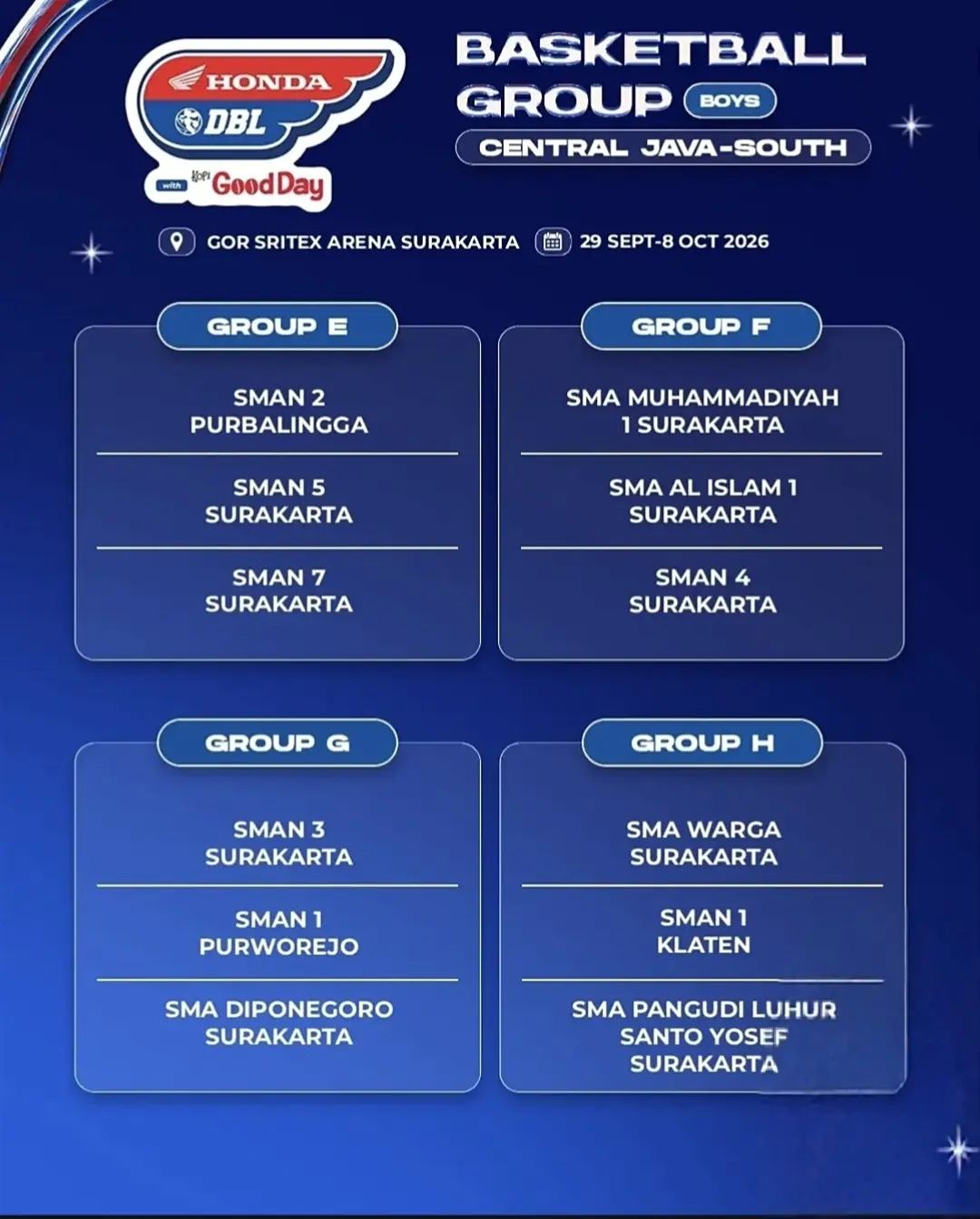 Drawing Honda DBL Central Java-South 2026 grup E hingga grup H. (Dok. DBL Indonesia)