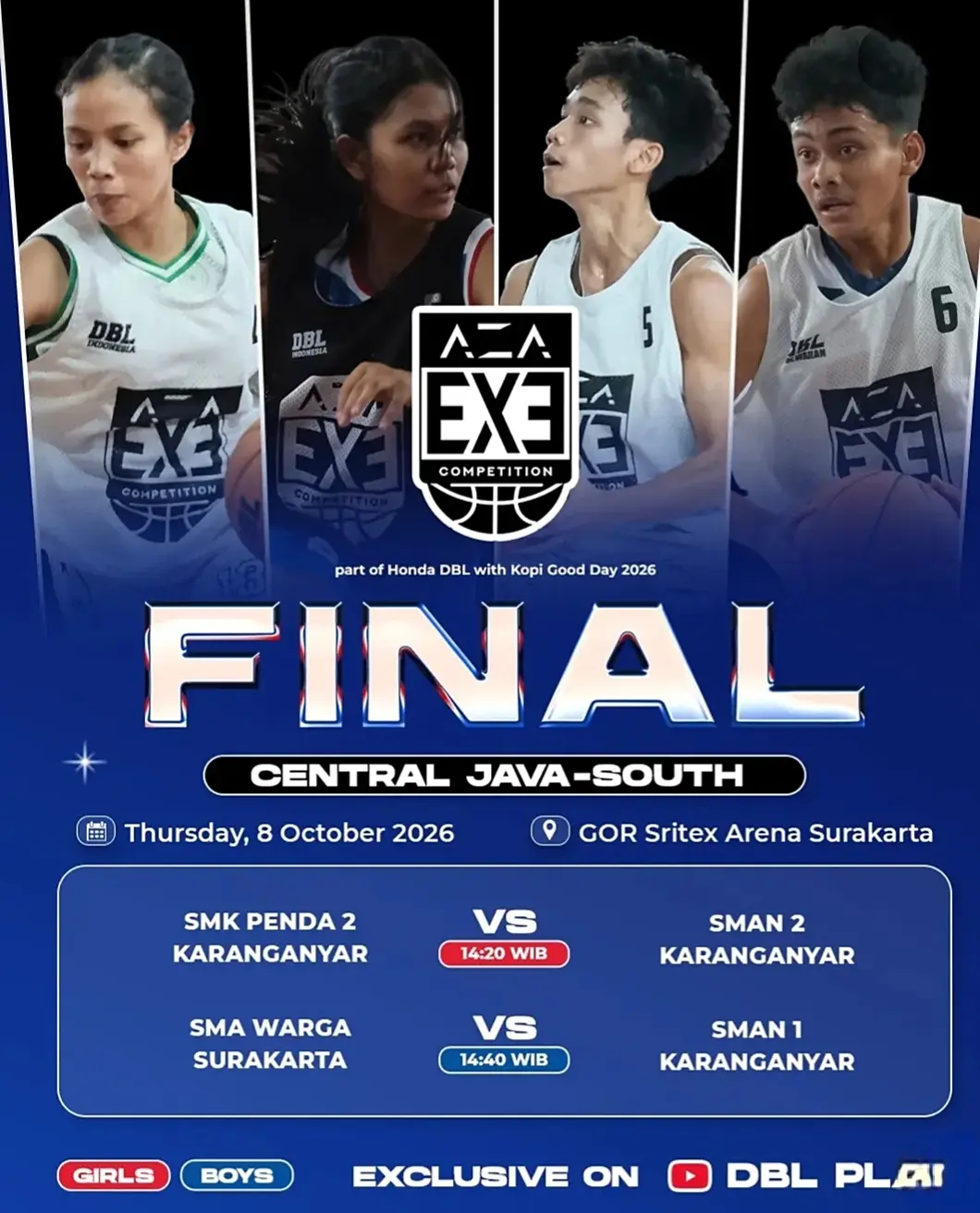 Jadwal final AZA 3x3 Competition di Sritex Arena, 8 Oktober 2026. (dok. DBL Indonesia)