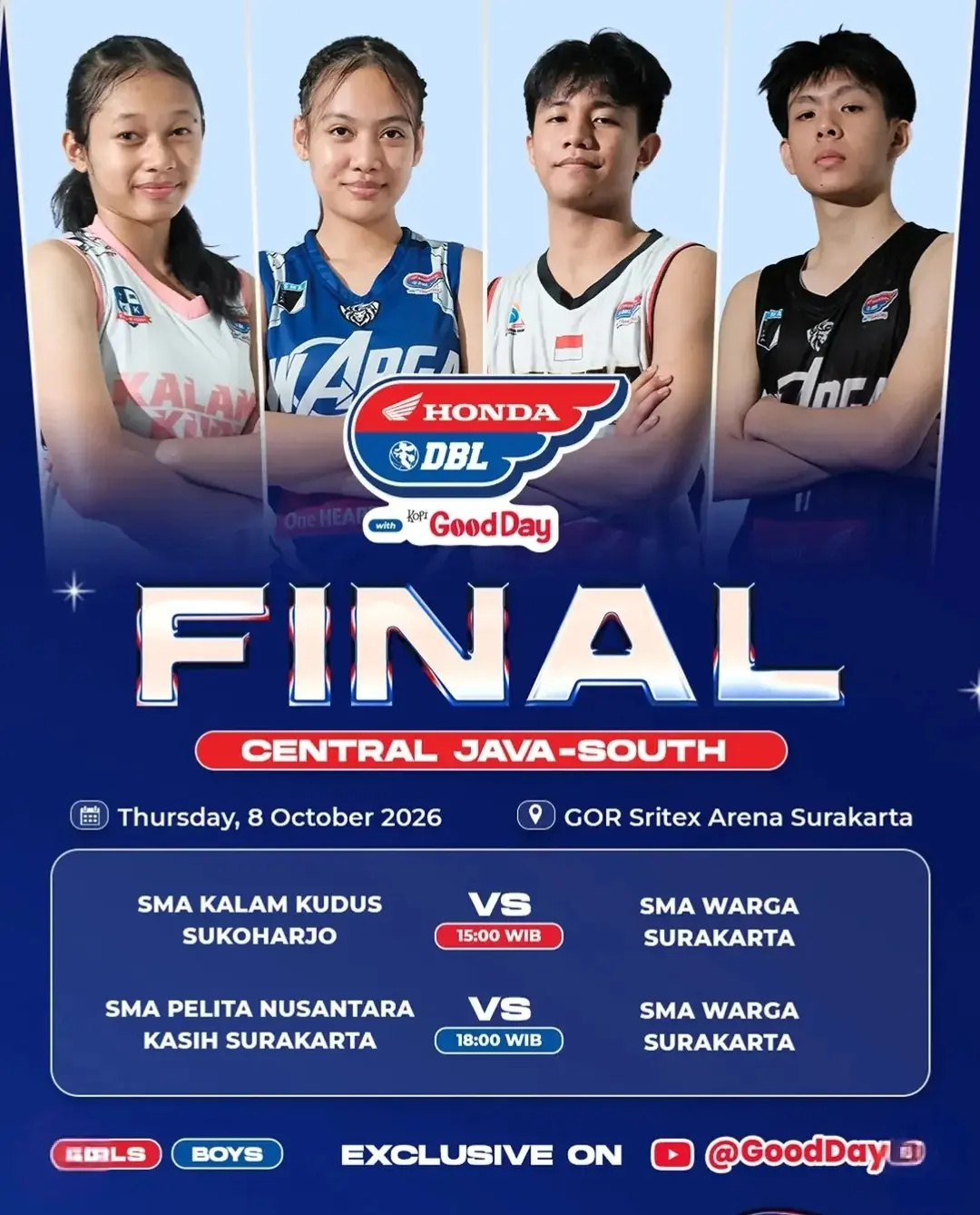Jadwal final Honda DBL with Kopi Good Day 2026 Central Java-South