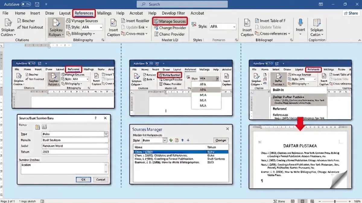 Microsoft Word sudah memiliki fitur bawaan yang bisa membantu membuat sitasi dan daftar pustaka secara otomatis.