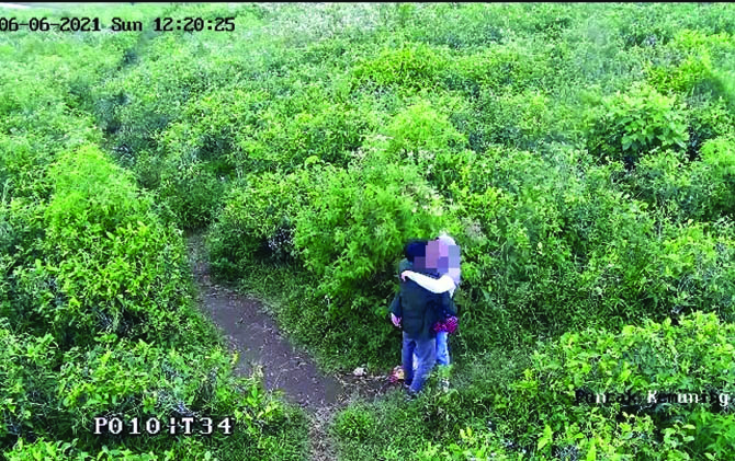 TEREKAM: Salah satu adegan ciuman di Puncak Kemuning yang terekam oleh CCTV milik Pemerintah Desa Kemuning viral. (ISTIMEWA)