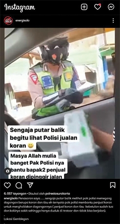 JADI VIRAL: Aksi Bripka Arif Setiawan membantu menjual koran dan tisu jadi viral. (ISTIMEWA)