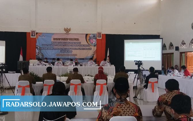 PROKES: KPU Sragen gelar rekapitulasi perolehan suara di gedung IPHI Sragen.