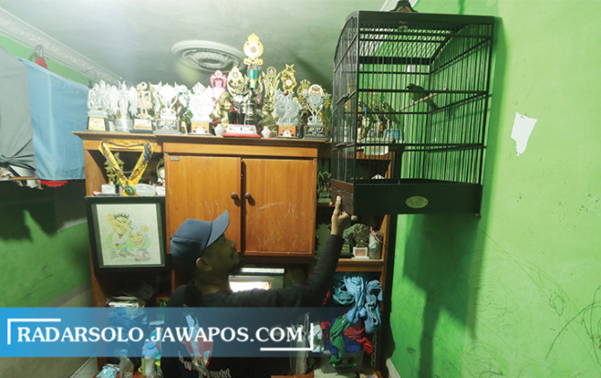 TAK BOSAN: Cucak Ijo koleksi Arinto Julianta, warga Cemani, Grogol, Sukoharjo. (M. IHSAN/RADAR SOLO)