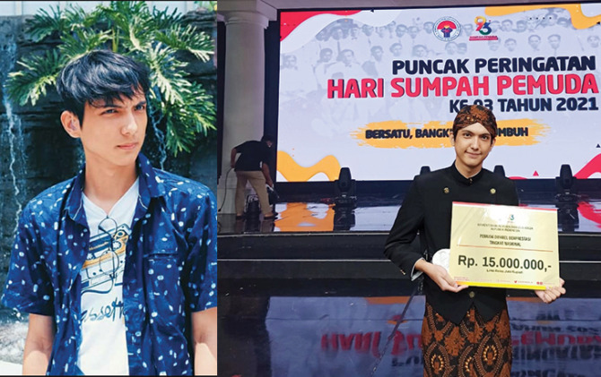 TEKAD BAJA: Muhammad Fauzan menerima penghargaan dari Kemenpora di Jakarta. (ISTIMEWA)
