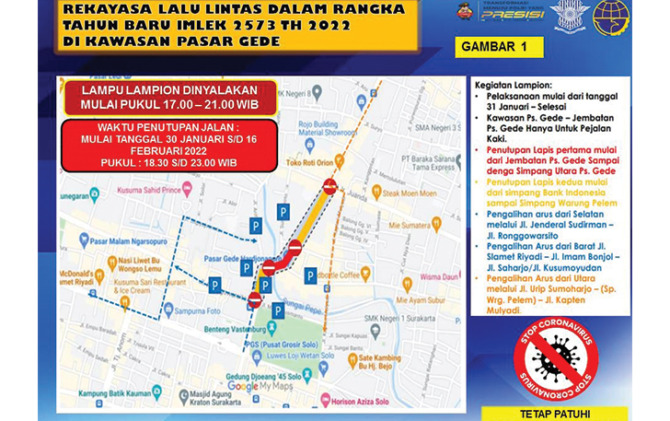 Rekayasa lalu lintas dan pengalihan jalur akan dilakukan di lokasi pesta lampion Imlek di sekitar Pasar Gede.