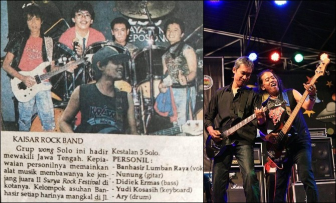 PERNAH EKSIS: Nunung saat masih manggung dengan Kaisar Band. Foto kanan, Nunung saat ini. (KAISAR BAND FOR RADAR SOLO)