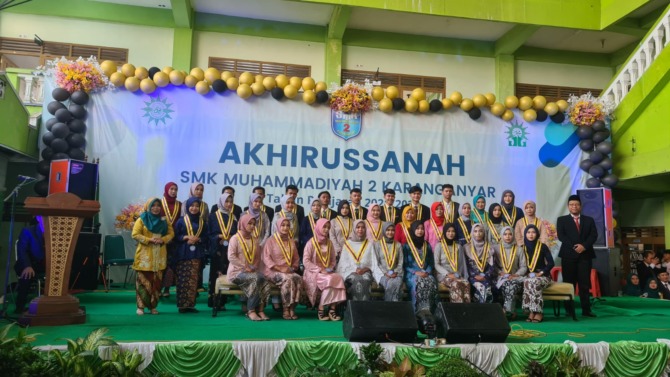SMK PK: Akhirussanah di halaman SMK Muhammadiyah 2 Karanganyar, Sabtu (4/6). (ISTIMEWA)