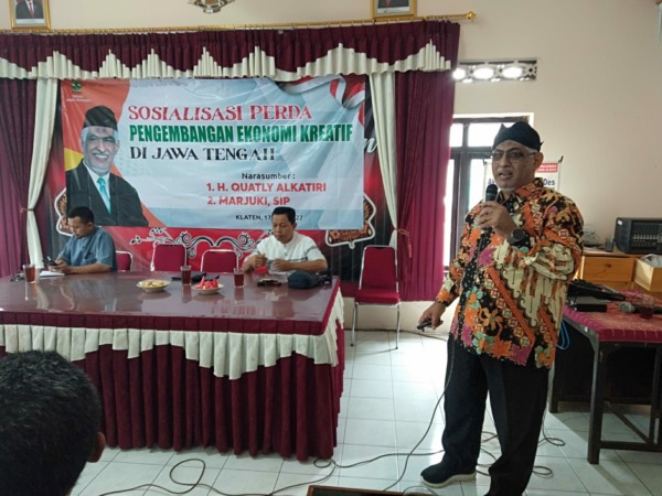 Wakil Ketua DPRD Provinsi Jawa Tengah Quatly Alkatiri sosialisasi Perda Provinsi Jateng No 5 Tahun 2021 tentang Pengembangan Ekonomi Kreatif di Klaten. (istimewa)