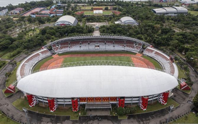Stadion Gelora Sriwijaya Jakabaring (GSJ) yang diperuntukkan untuk venue Piala Dunia U-20 2023 di Jakabaring Sport City (JSC), Palembang, Sumatera Selatan. (ANTARA)