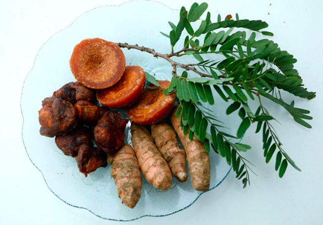DAUN BERKHASIAT: Daun asam muda atau sinom dari rantingnya untuk kemudian direbus. Sinom kaya akan vitamin C. (Angger Bondan/Jawa Pos)