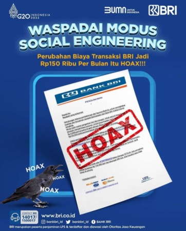 Peringatan dari manajemen BRI terkait informasi palsu dari pihak tidak bertanggung jawab.