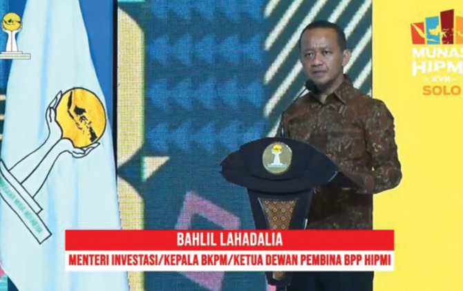 Menteri Investasi/Kepala Badan Koordinasi Penanaman Modal (BKPM) Bahlil Lahadalia. (YouTube Hipmi TV)