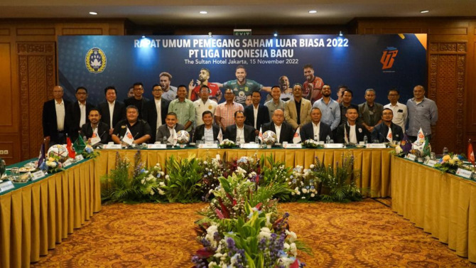 Rapat Umum Pemegang Saham (RUPS) Luar Biasa PT LIB digelar di Hotel Sultan, Jakarta pada Selasa (15/11).  (DOK. PSSI)