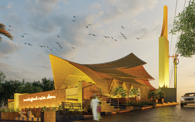 TAK BIASA: Desain masjid dari material bambu yang mendapat apresiasi di sayembara desain arsitektur masjid. (LEXA MAULVI YONAN FOR RADAR SOLO)