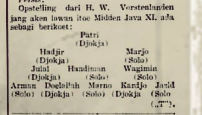 Skuad HW Vorstenlanden melawan Timnas Hindia Belanda Jateng, 20 Fabruari 1938 (DOK. Nikko Auglandy)