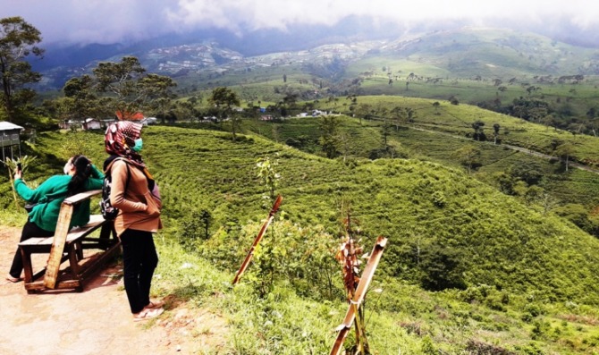 Suasana di kebun teh Kemuning. Diprediksi cuaca di Karanganyar hari ini bakal cerah berawan, dan hujan bakal terjadi pada sore hari.