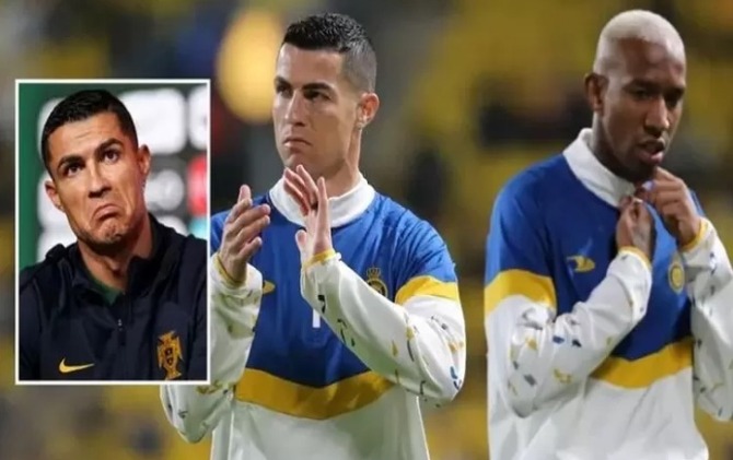 Cristiano Ronaldo bersama rekannya di Al-Nassr, Anderson Talisca, yang dikabarkan sempat berselisih. (Sportbible)