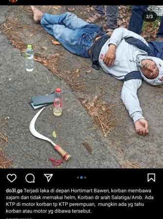 Tanjung Wijanarko, 22, warga Krajan, Desa Dlingo, Kecamatan Mojosongo, Kabupaten Boyolali pelaku begal sepeda motor milik SMPN 2 Mojosongo, Boyolali klenger setelah dikeroyok massa di Bawen, Semarang, Selasa (4/4/2023). (ist)