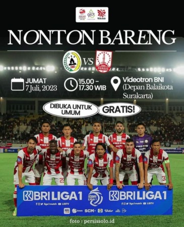 Nonbar PSS Sleman vs Persis Solo di depan Balai Kota Surakarta via Videotron BNI Solo. (ISTIMEWA)