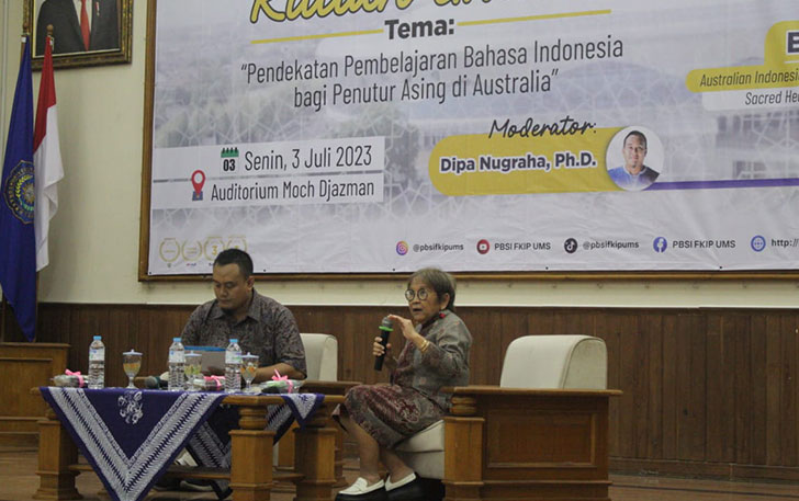 Kuliah umum mengenai Bahasa Indonesia bagi Penutur Asing (BIPA) yang digelar PBSI FKIP Universitas Muhammadiyah Surakarta (UMS) di Auditorium Mohammad Djazman, Senin (3/7).