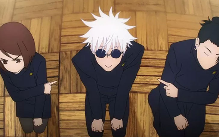 Dari kiri, Shoko Ieiri, Satoru Gojo, dan Suguru Geto, di Jujutsu Kaisen 2. (Twitter @animetv_jp)