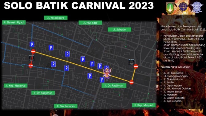 Manajemen dan rekayasa lalu lintas selama persiapan dan penyelenggaran SBC (7-8/7/2023) yang dibuat oleh Dishub Kota Surakarta. (Dok. Dishub Kota Surakarta)