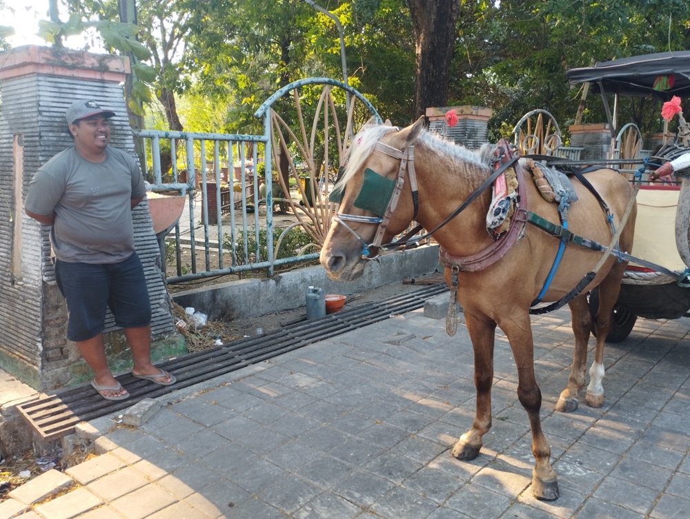 SIAP KELILING: Salah satu delman yang masih beroperasi di Alun-alun. (ANNISA FIRDAUSI/RADAR SIDOARJO)