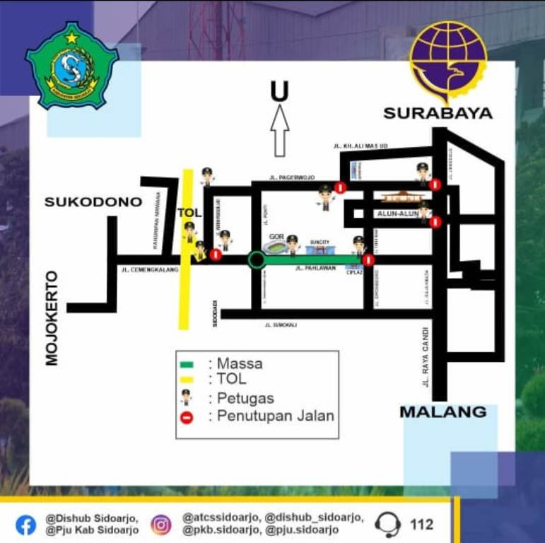 Denah penutupan jalan Mlaku Bareng AMIN. (Instagram Dinas Perhubungan Sidoarjo)